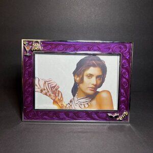 Purple Swirl Enamel Metal Picture Frame w/ Martini Glass, Purse, Shoe Charms
